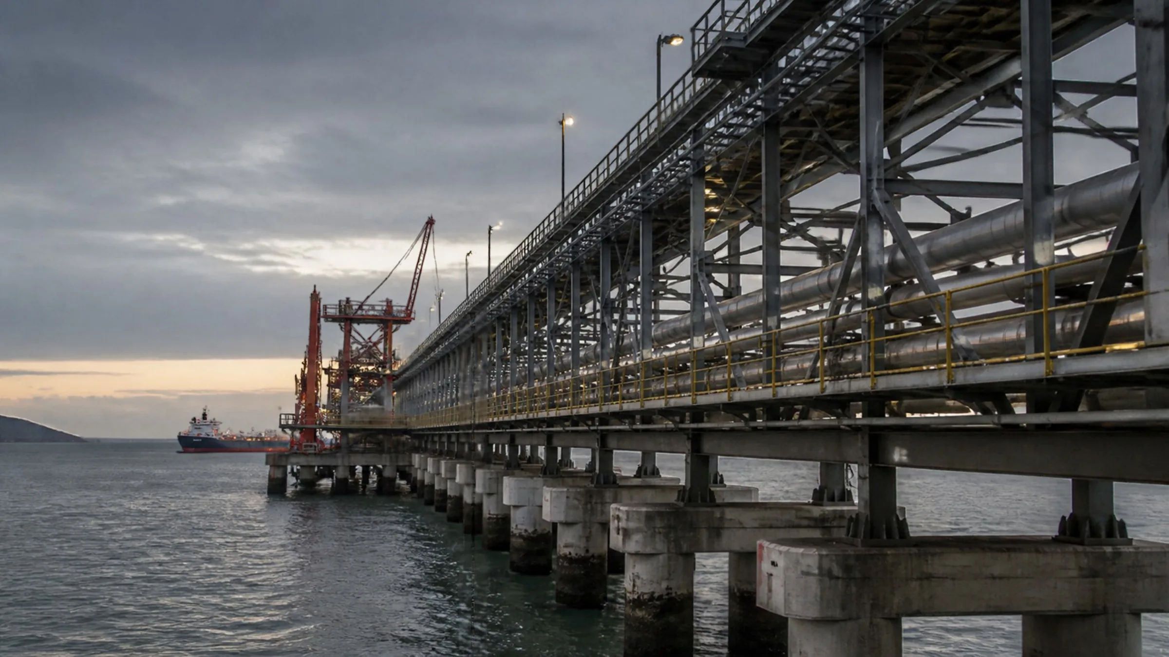 mantenimiento-integral-estructura-metalica-costera Muelle con estructura metálica y tuberías en un puerto, expuesto a ambiente marino